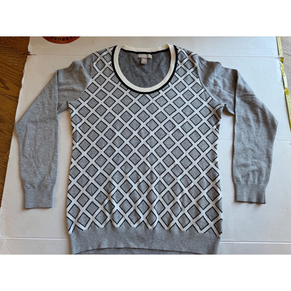 Banana Republic Womens XL Gray Diamond Geometric Scoop Neck Long Sleeve Sweater